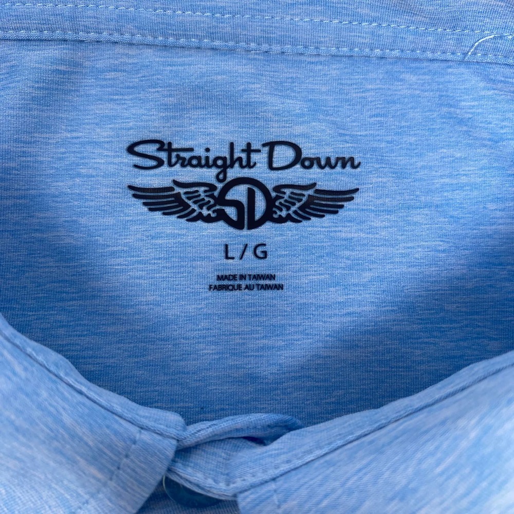 Straight Down Large Light Blue Short‎ Sleeve Pol Golf Shirt Embroidered - Picture 2 of 6